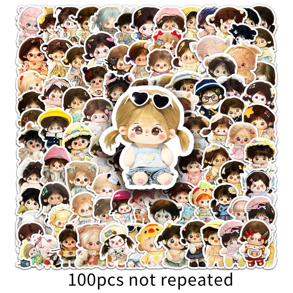 100 Cute Cartoon Cotton Doll Stickers, Waterproof & HD, for DIY Phones & Water Cups