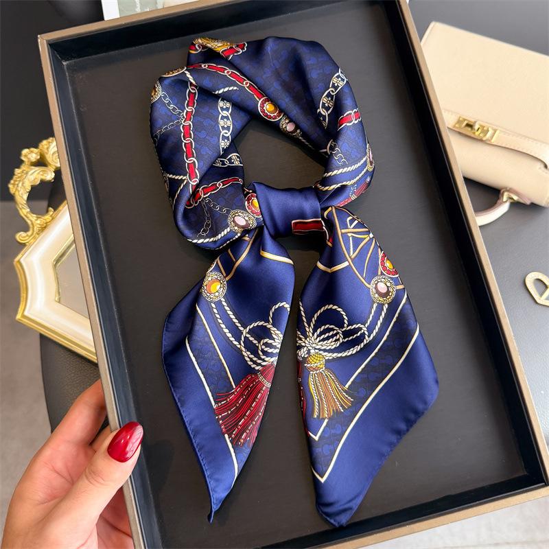 Designer Silk Square Scarf Women Satin Shawl Wrap Hijab Female Hair Band Wrist Luxury Headkerchief 70*70cm Echarpe  Bandana