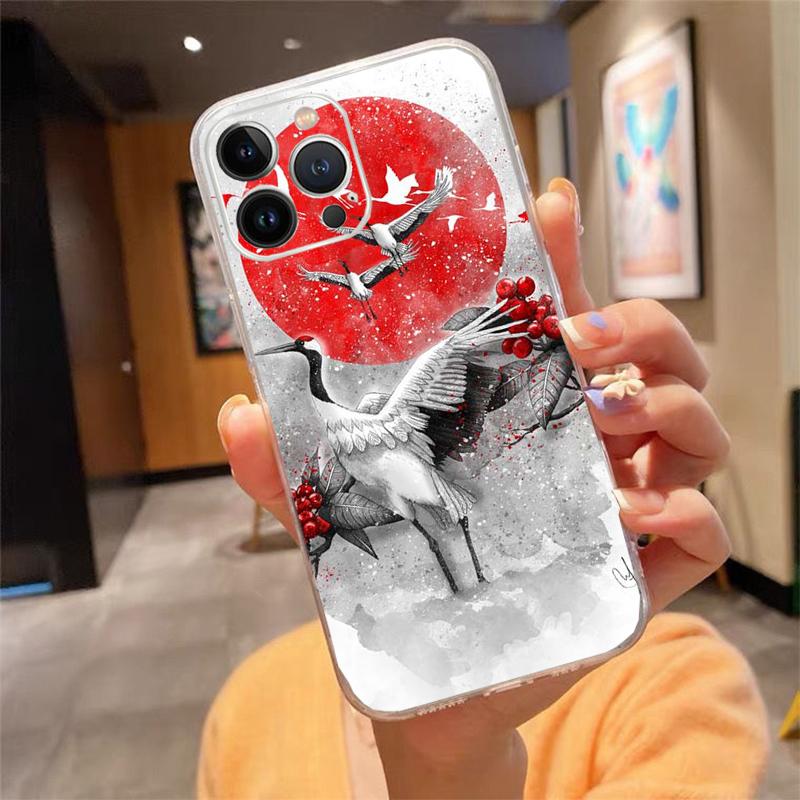 Phone Case For iphone 17 Air 17 Pro Max 16 15 14 13 Pro Max 15 16 Pro 15Plus Wave Art Japanese Green Illust