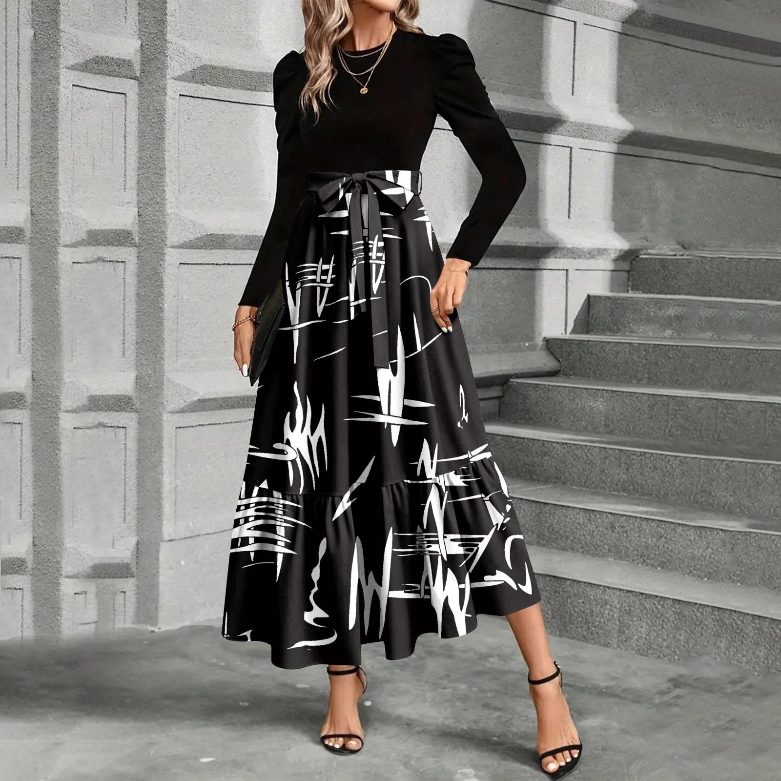 

Women s Floral Print High Waist Fashionable And Elegant Dress XXL