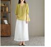 Women's Summer 2024 V-Neck Embroidered Three-Quarter Sleeve Cotton Linen Shirt