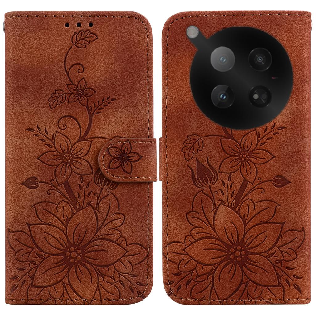 For Infinix Zero 40 4G Stand Case Lily Flower Imprint Leather Phone Cover with Wrist Strap