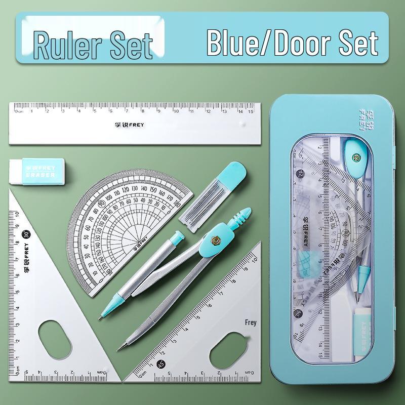 Professional Drawing Set: Black Metal Compass with Replacement Lead and Ruler for Creative Circles and Student Exams.