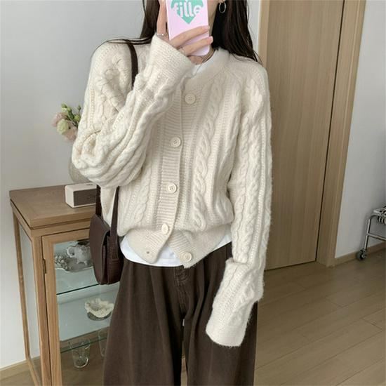 Women's Soft Faux Mink Fur Knit Cardigan - Autumn/Winter Loose Fit, Short, Age-Reducing, Long Sleeve Top