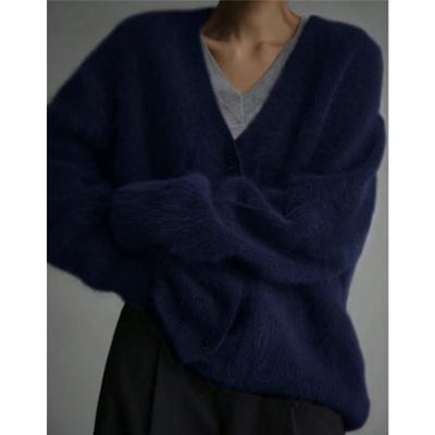 Strickpullover Strickjacke aus Imitat-Nerzwolle Europa und die Vereinigten Staaten 2025 Herbst und Winter Lässig Locker Langärmelig V-Ausschnitt Pulloverjacke Damen