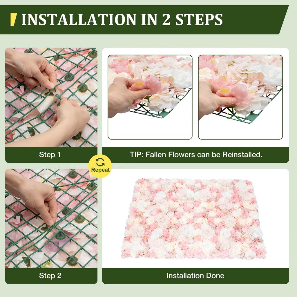 Artificial Flower Wall Panels,Flower Wall Mat Silk Flower Panels for Outdoor Garden Backyard Fence Fence Privacy Screen
