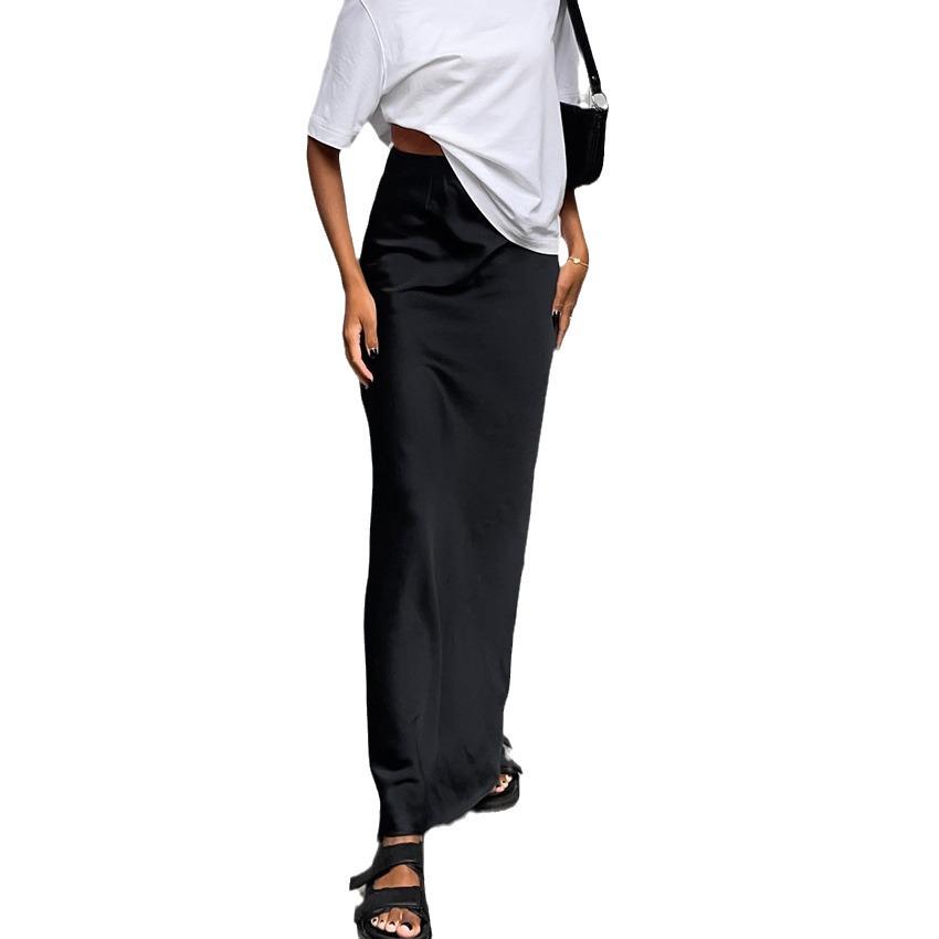 2024 Spring/Summer Pleated Satin Skirt: European & American Style, Casual Fashion, Solid Color