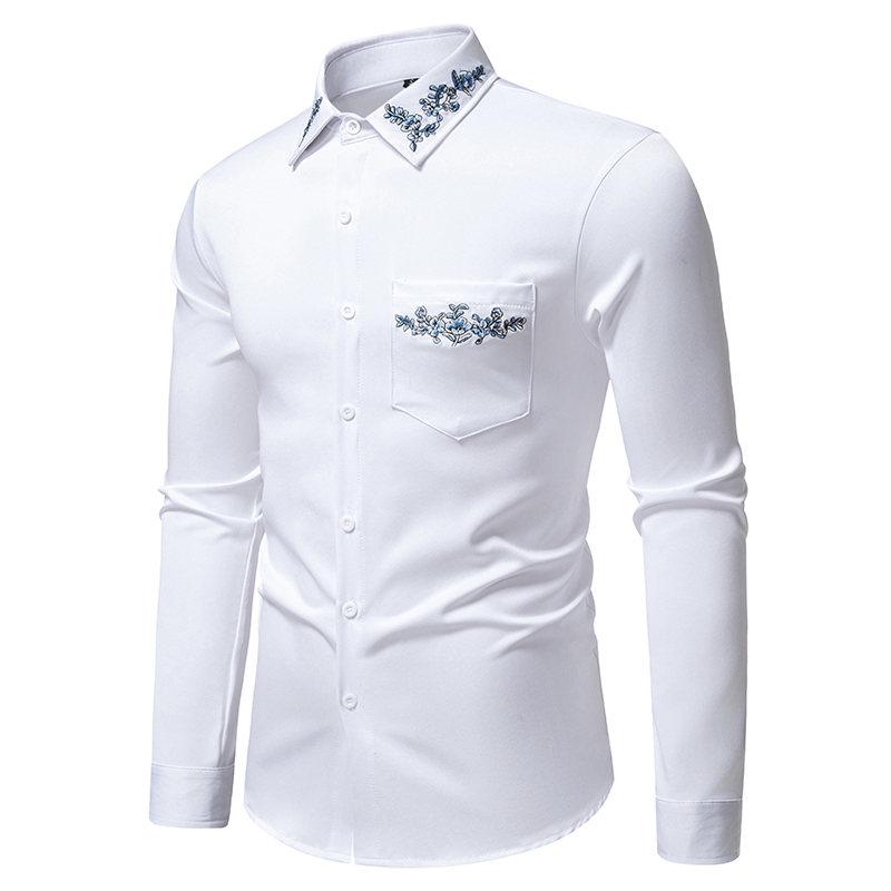 Autumn Fashion Men's Embroidered Design Long Sleeve Shirt High Quality Vintage Luxury Male Casual Social Wedding Party Business