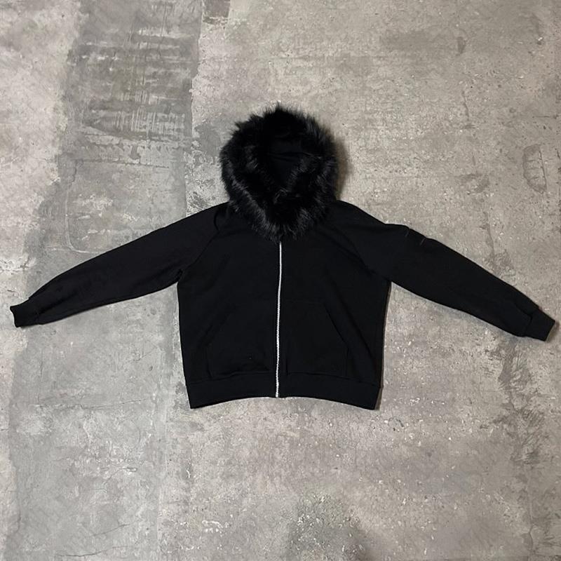 Y2K Zip Up Hoodie Faux Fur Collar Harajuku Rock Goth Top Retro Punk Loose Jacket Hip Hop Streetwear Zipper Hoodie Sweatshirt
