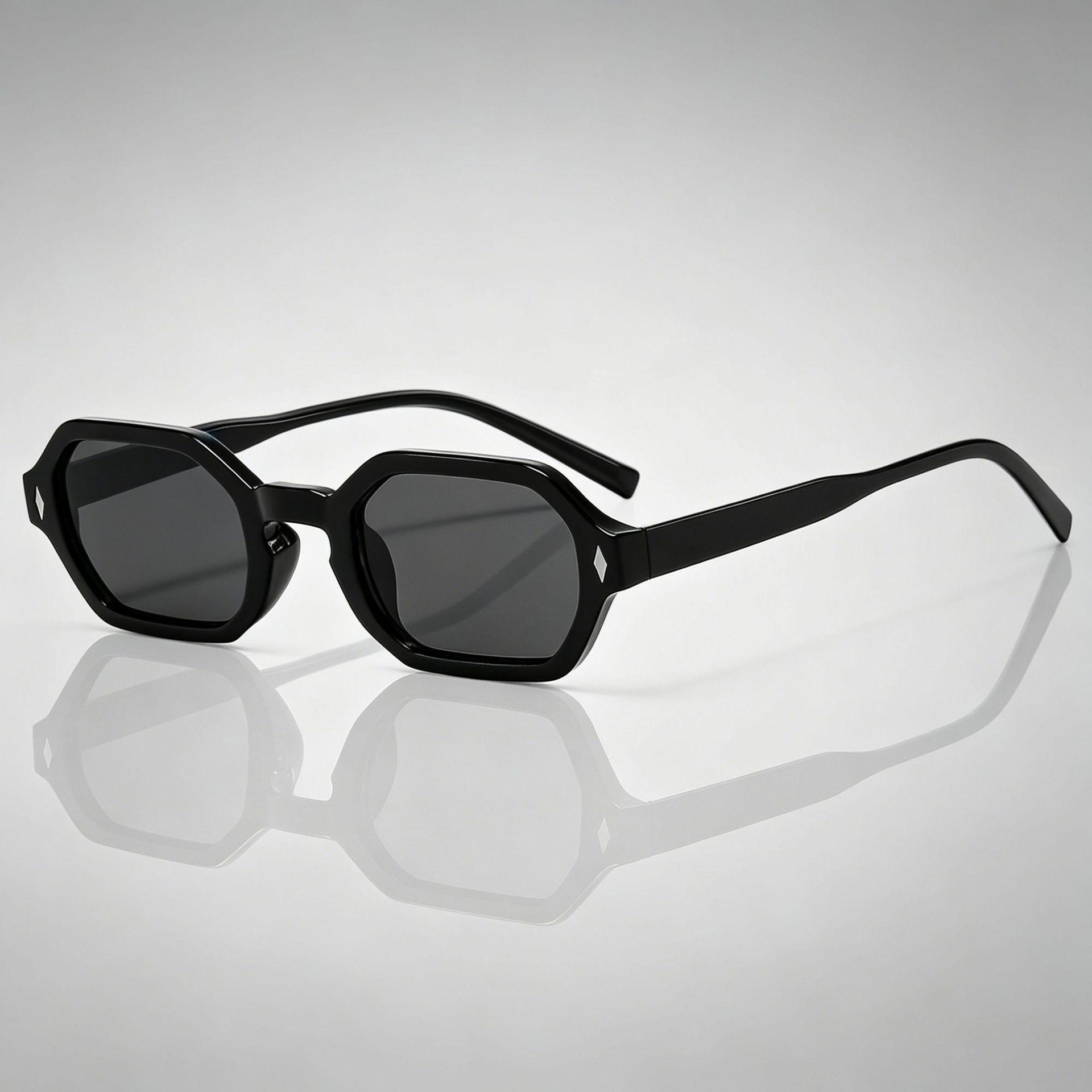 Retro Cross-Border Small Frame Polygon Sunglasses - European  American Style, UV Protection, Fashionable Design (89287) As shown