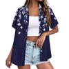 Women Casual Short Sleeve Button Down Shirt Hawaiian Print Collar Summer Beach Top Lightweight Loose Fit Blouse for Daily Wear