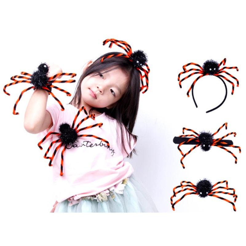 Eerie Spiders Themed Snap Wristband Hairband Pin Set Durable Polyester Halloween Party Supplies