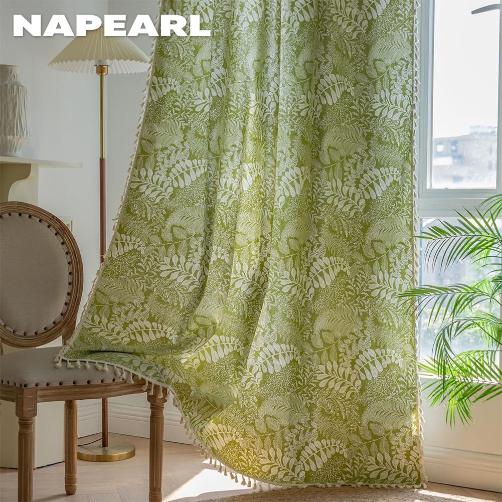 1PC NAPEARL Bohemian Retro Countryside Green Plant Pattern Półcieniące zasłony do małych okien balkonowych Home Decor