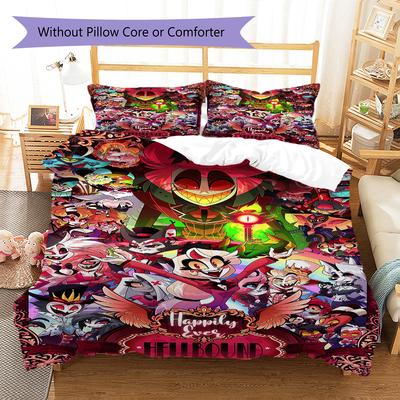 Hazbin Hotel Pattern Bedding Quilt Set Quilt Cover Pillowcase Home Decoration Birthday Gift (1 * Duvet Cover + 2 * Pillowcase, Without Core)