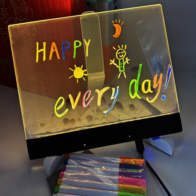 LED Acrylic Message Board Luminous Acrylic Memo Board Acrylic Erasable Memo Pad Portable Writing Board for Office School Homeuse