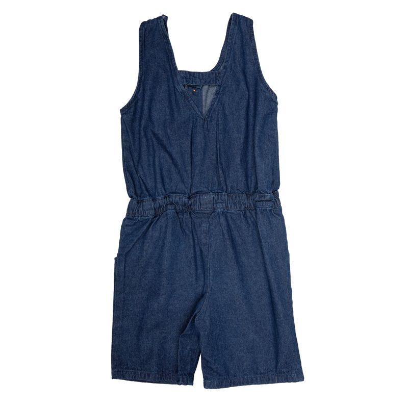 Combishort en jean avec petites fleurs brodées 100% coton Enfant CHEVIGNON