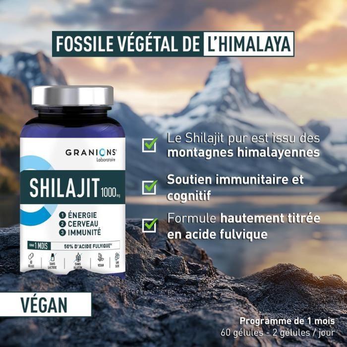 Granions - SHILAJIT 1000mg PURE HIMALAYA - Energie, Immunität & Konzentration - Reich an Vitamin B6 &; Fulvinsäure - 60 Kapseln