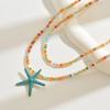 Autumn and winter color imitation crystal starfish necklace, bohemian woven beaded double-layer collarbone necklace for women