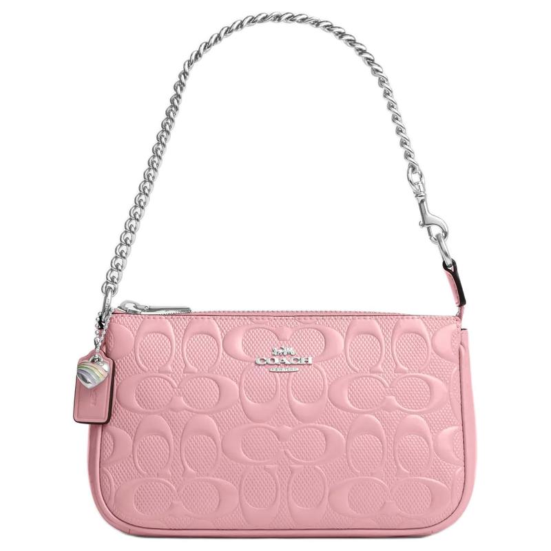 

COACH Nolita 19 Heart Shape Pendant Chain Handle Zipper Closure Pearlescent Patent Leather Handbag Small Women s Pink рожевий