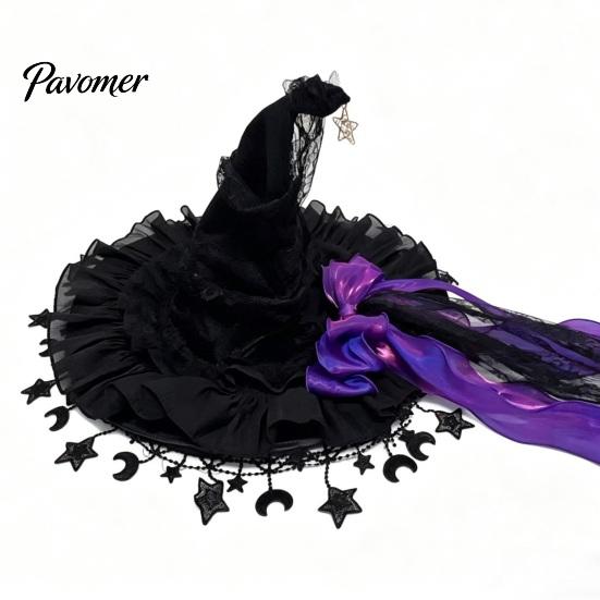 Dark Princess Style Cap Halloween Witch Hat, Gothic Wizard Costume Headpiece for Women, Spooky Velvet Cone Comic Exhibition Props Hat with Mesh Veil,