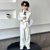 4 PCS Set Spring Summer  Boy Retro Stripes TShirt+Pants +Vest Kid Children Baby Gentleman Handsome Streetwear Party Clothes