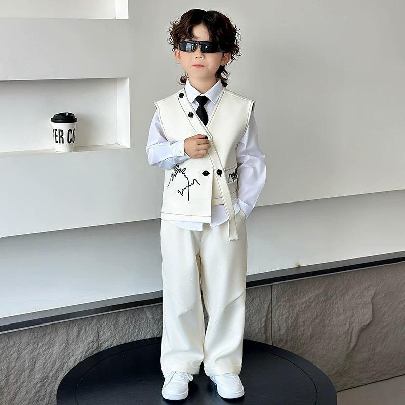 4 PCS Set Spring Summer  Boy Retro Stripes TShirt+Pants +Vest Kid Children Baby Gentleman Handsome Streetwear Party Clothes