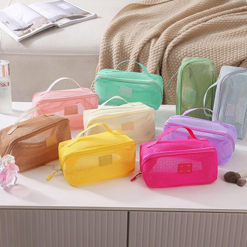 Large Capacity Mesh Cosmetic Bag-Transparent,Multi-Functional Makeup Organizer for Women,Portable Storage Pouch with Zipper