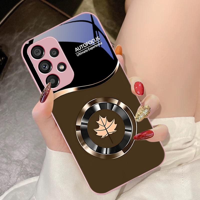 Kreis Ahornblatt Blau Für Samsung Galaxy S10 4G S20 11E 30 S21 21Fe 22 S24 Pro S23 Ultra 5G S8 S9 Gehärtetes Glas Handyhülle