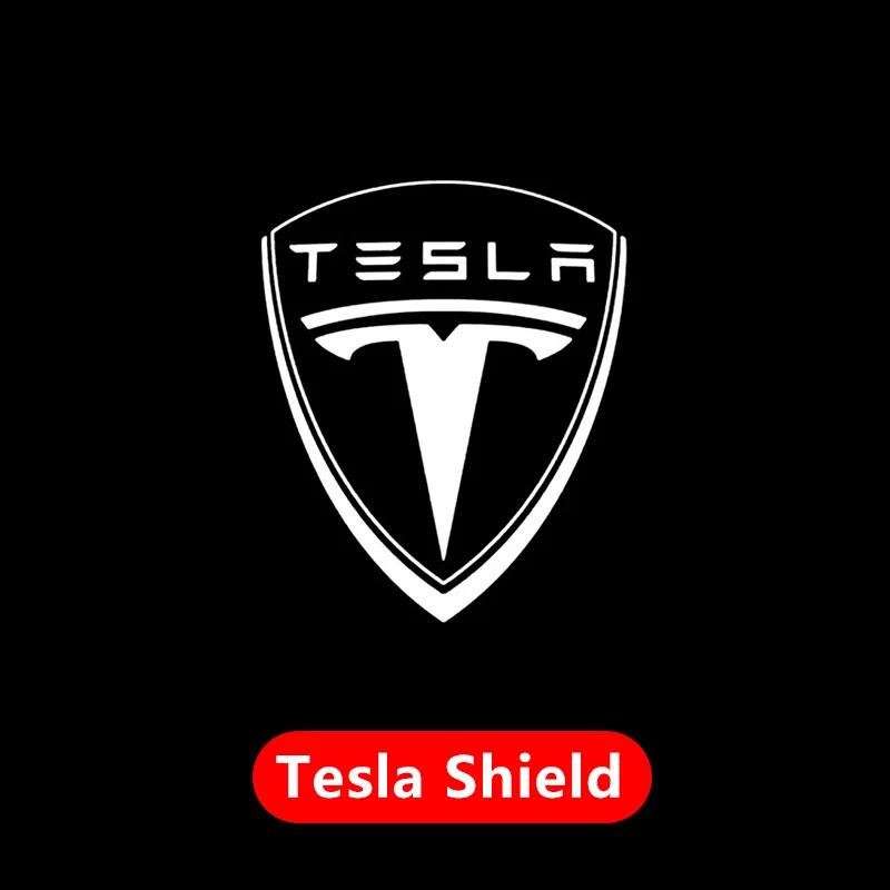 Car Sticker 2025 New Tesla 2pcs For Tesla Model Y 3 S X Door LED Logo Projector Puddle Light Super Bright Welcome Light Laser Sh