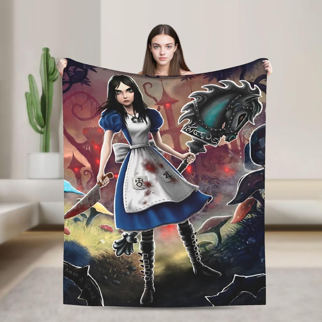 Dark Alice Madness Returns Game Blanket  Super Warm Novelty Plush Bedding Throws Home Decor Flannel Bedspread Bed Cover