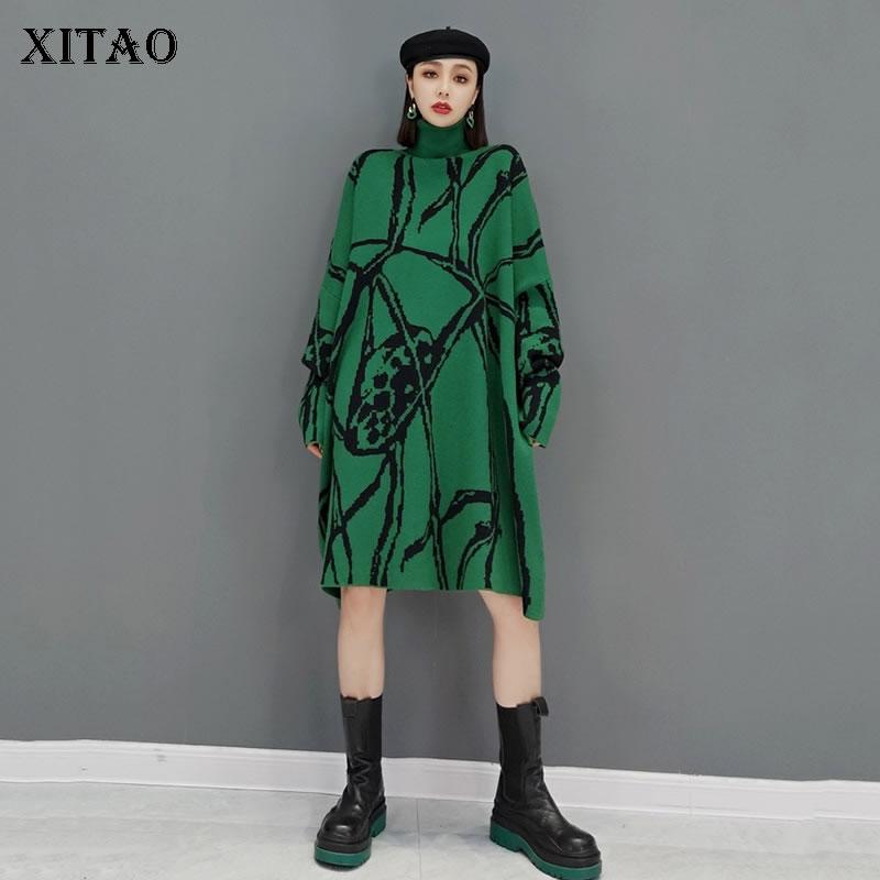 

XITAO Вязаное платье Осень Новое поступление модное темпераментное повседневное водолазка с длинным рукавом Свободное корейское женское GWJ0866 One Size жёлтый