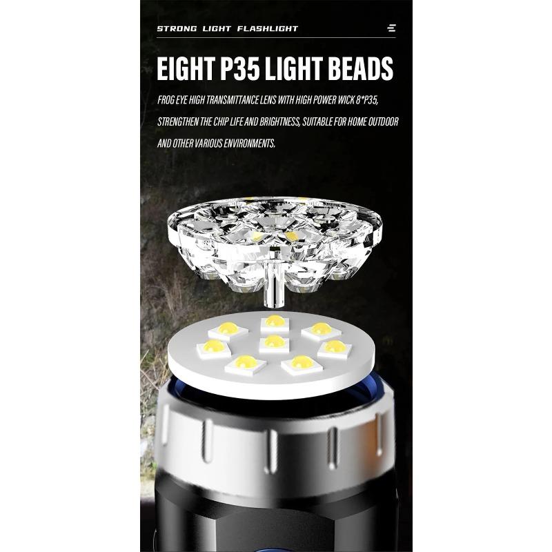 New Ultra Powerful Flashlight 4/6/8*P35 LED Mini Super Bright Torch USB Rechargeable Waterproof Light With Magnet Emergency Lamp