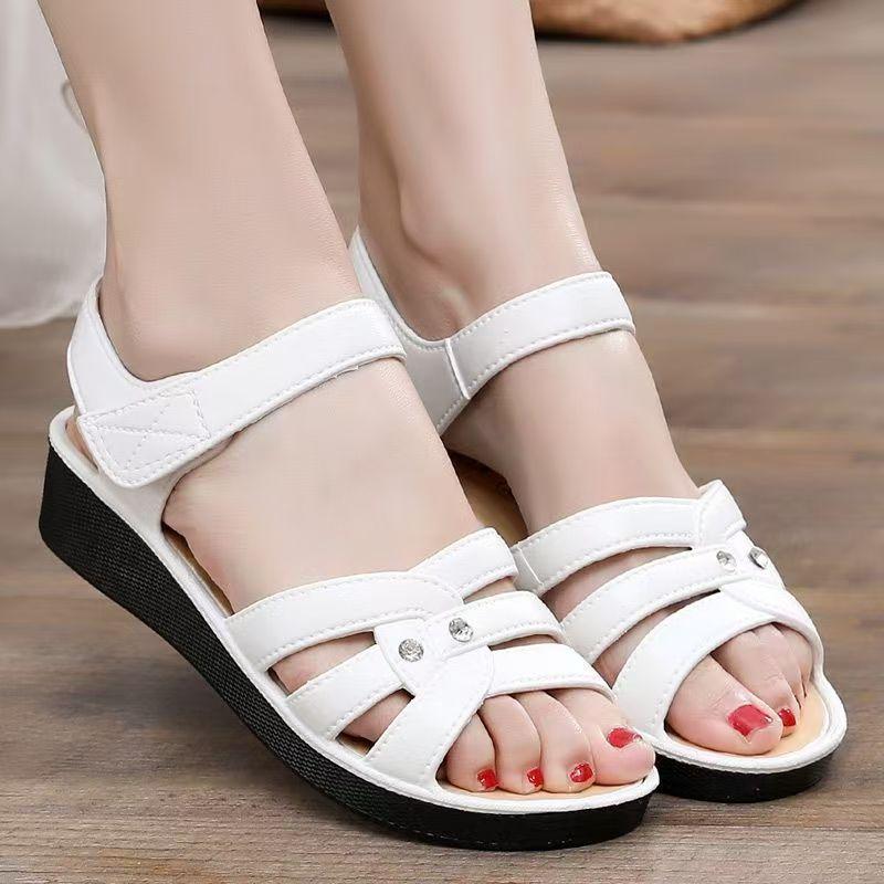 Women's Open Toe Hollow Out Wedges Sandals Summer Thick Sole Non Slip Breathable Light Velcro Outdoor Beach Sandal Elderly Sandl
