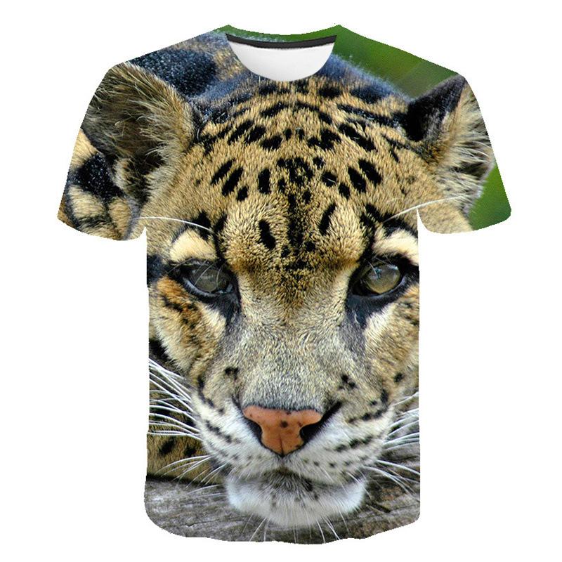 Men's T-shirt Short Sleeved Round Neck Leopard Animal 3D Printed Loose Fit Men's T-shirt