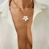 Gold Y-shaped Necklace Metal Beads Clavicle Chain Retro Flower Necklace  Gift