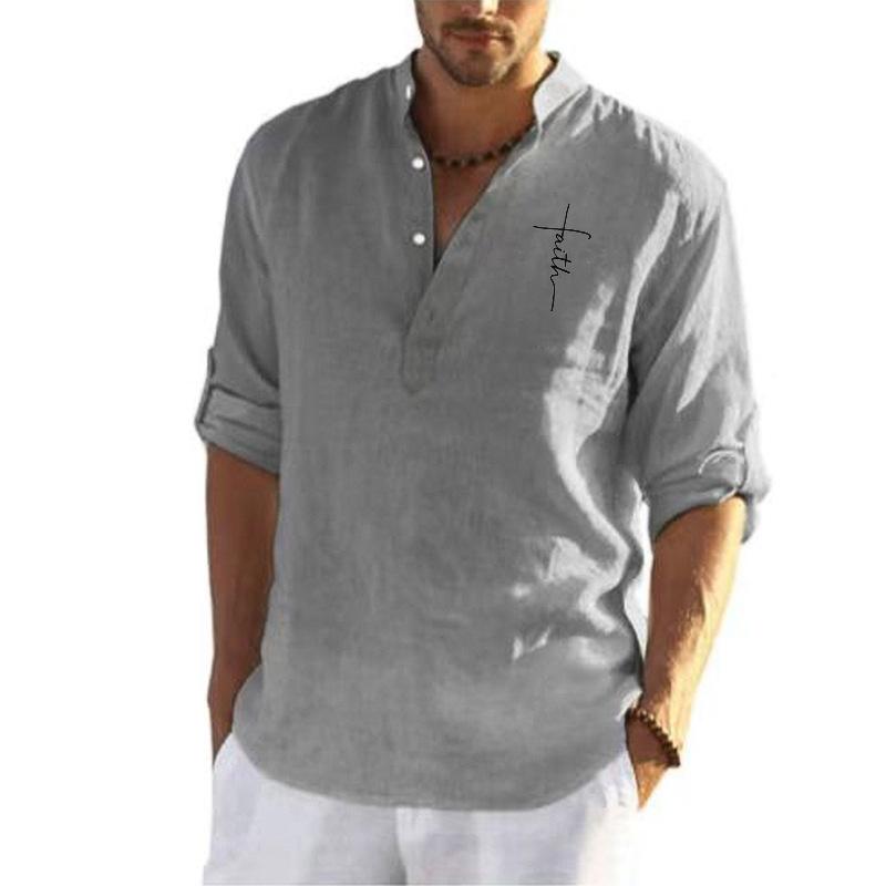 Long Sleeve Men's Fashion V-Neck Button T-Shirt Fashion Print Social Shirt