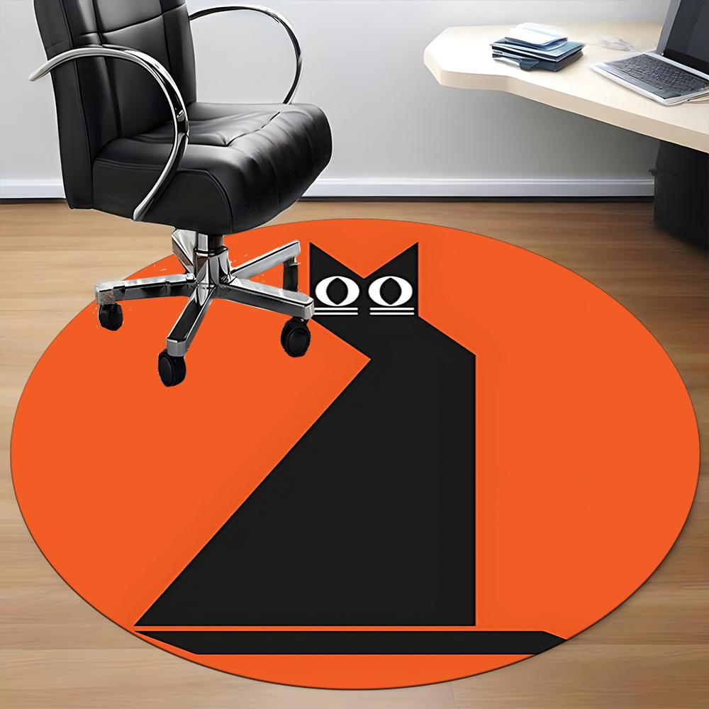 1pc Cat Orange Office Round Area Rug, Indoor Mat Suitable ForOffice, Under Office Chairs Bedroom Living Room Home Decor, Room Decot209