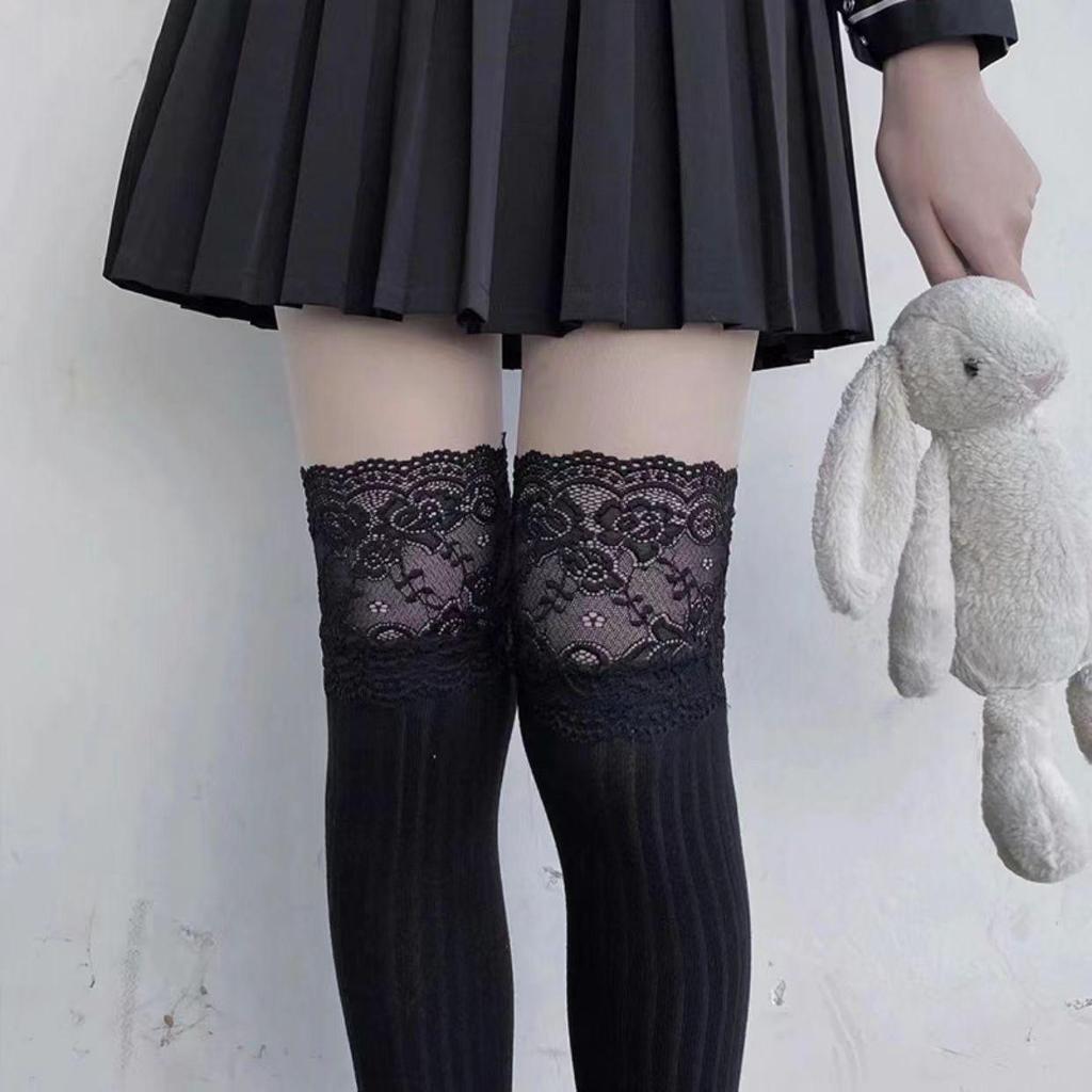 Women’s Over-the-Knee Black & White Lace Lolita Socks