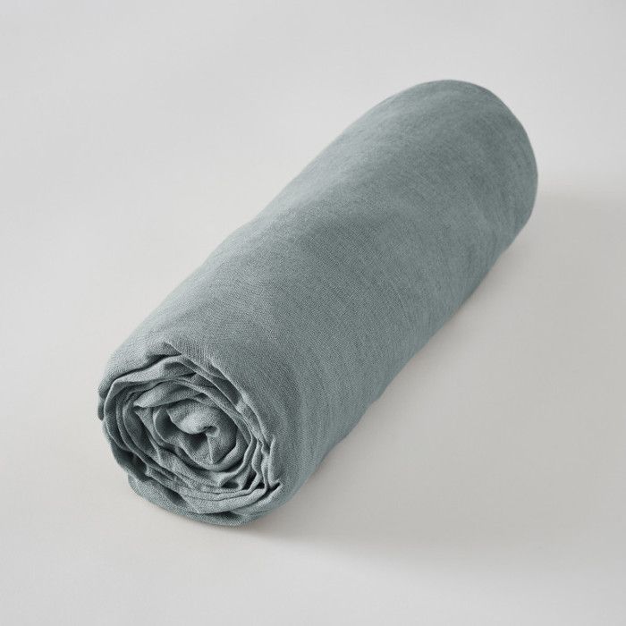 Drap housse "Soline" toutes dimensions Lin lavé l'Effet Papillon - Soline Azur - 180 x 200 cm bonnet de 30 cm