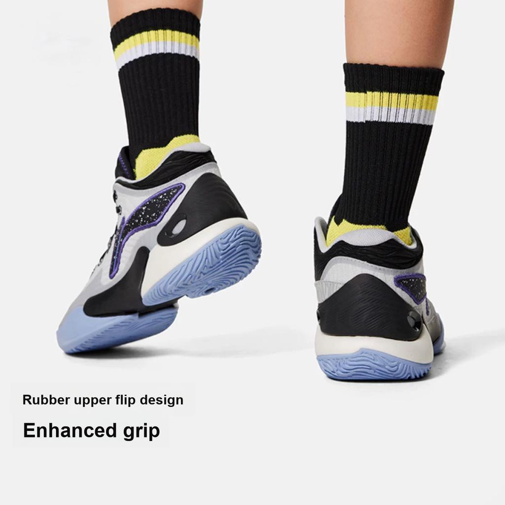 Li Ning YOUNG 18 Comfortable Shock Absorbing Durable Mid-Top Basketball Shoes Kids Sneaker Black Gray Blue YKBU062-1