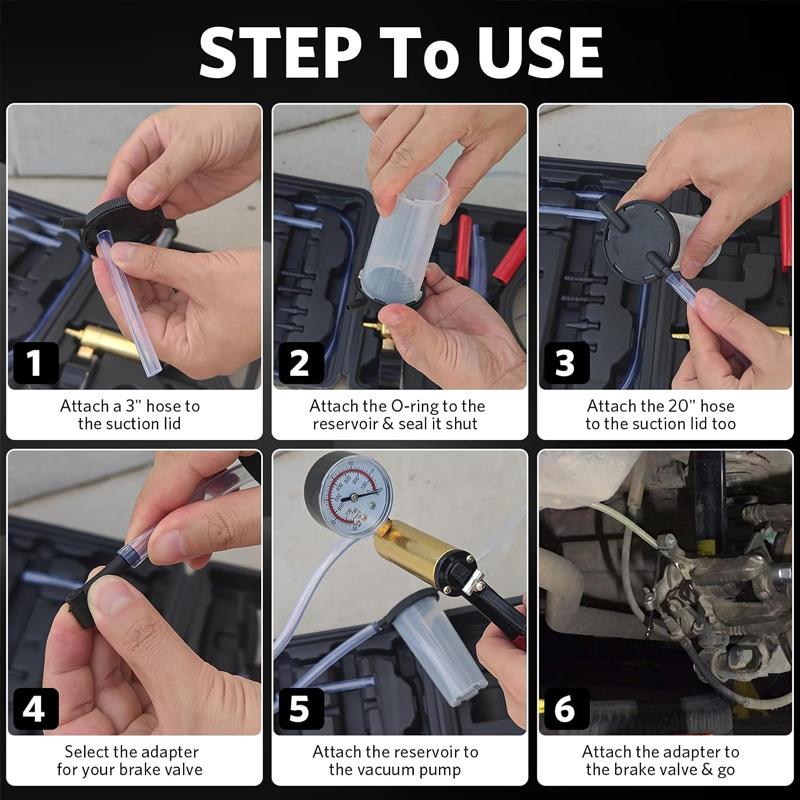 21pcs Manual Brake Bleeder Vacuum Pump Kit Automotive Fluid Tester with Gauge Adapters 2 In 1 Handheld Pistol Test Tools for Car