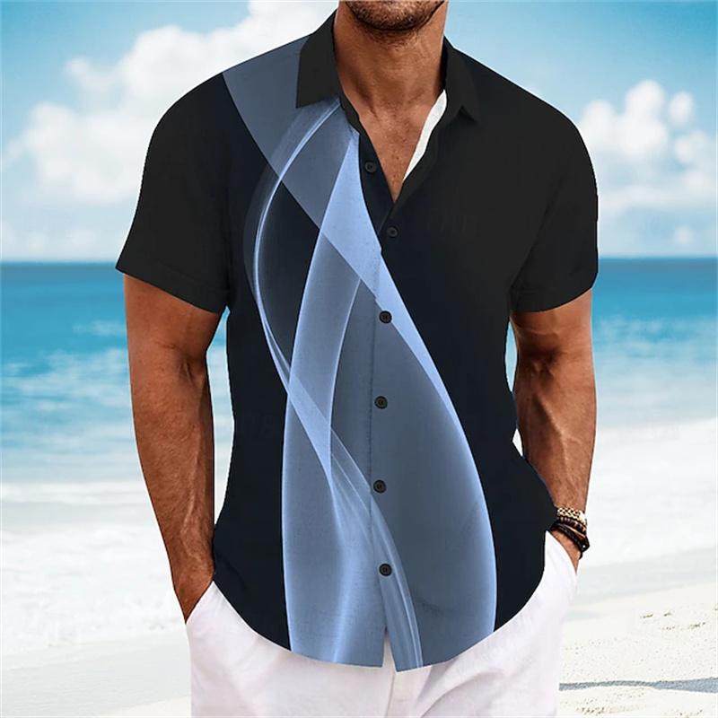 Men's Summer Color-Blocked Short-Sleeve Shirt, Stylish Design, Outdoor Casual Vacation Men's Shirt, Comfortable and Soft Fabric