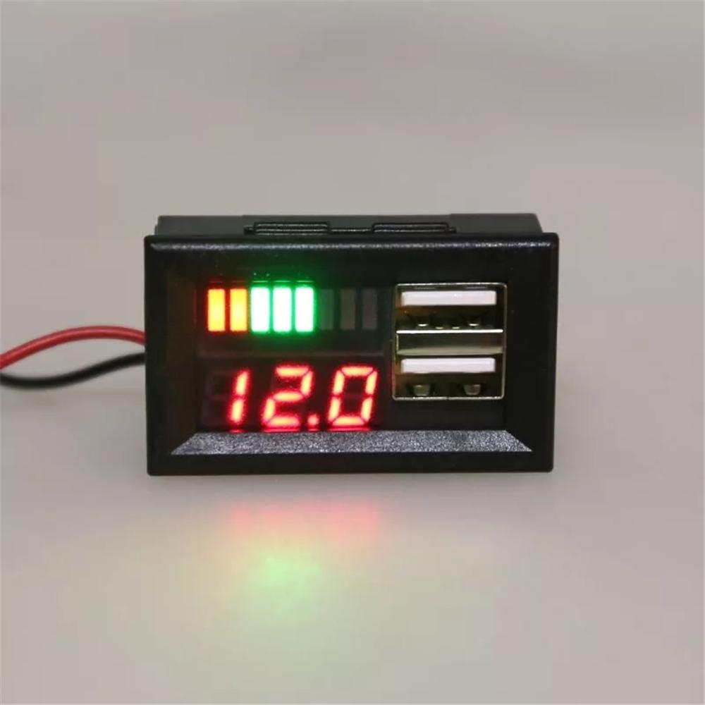 Mini Red LED Digital Display Voltmeter Voltmeter Voltage Tester Panel for DC 12V Car Motorcycle Vehicle USB 5V 2A Output
