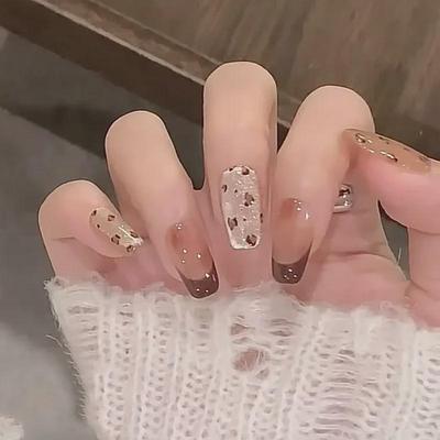 Set di nail art francese con stampa leopardata e occhi di gatto rossi - Unghie indossabili per ragazze sexy