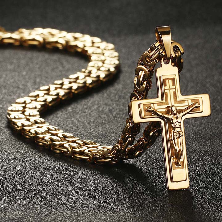Diyalo Collane con Ciondoli Crocifisso Sacro di Gesù Cristo in Acciaio Inossidabile da Uomo Collane a Catena Lunga Ortodossa Gioielli per Ragazzi