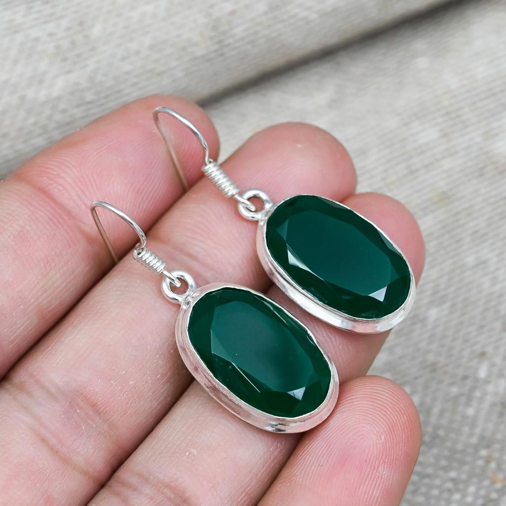 Green Onyx Gemstone 925 Sterling Silver Jewelry Handmade Earring For Thanksgiving