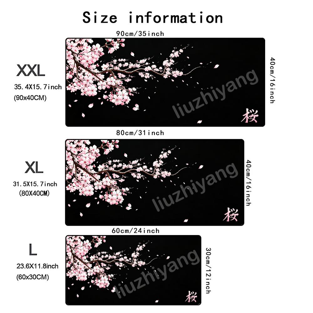 Japanese Cherry Blossom Mouse Pad Large Computer Office Game Table Mat Rubber AntiSlip Stitched Keyboard Mat 90x40 Xxl Desk Pad