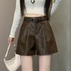 Women's Black PU Leather High-Waist Wide-Leg Shorts - New Autumn/Winter 2024 Casual Slimming Design