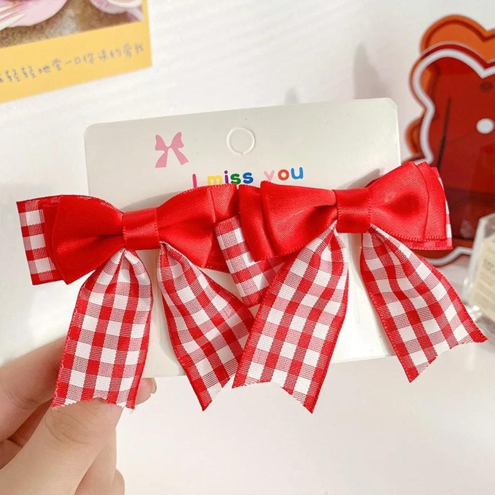 1pair Cloth Bow Hair Clip Cute Red Cherry Barrettes Headwear Bow Hairpins Headflower Side Bangs Clip Girls