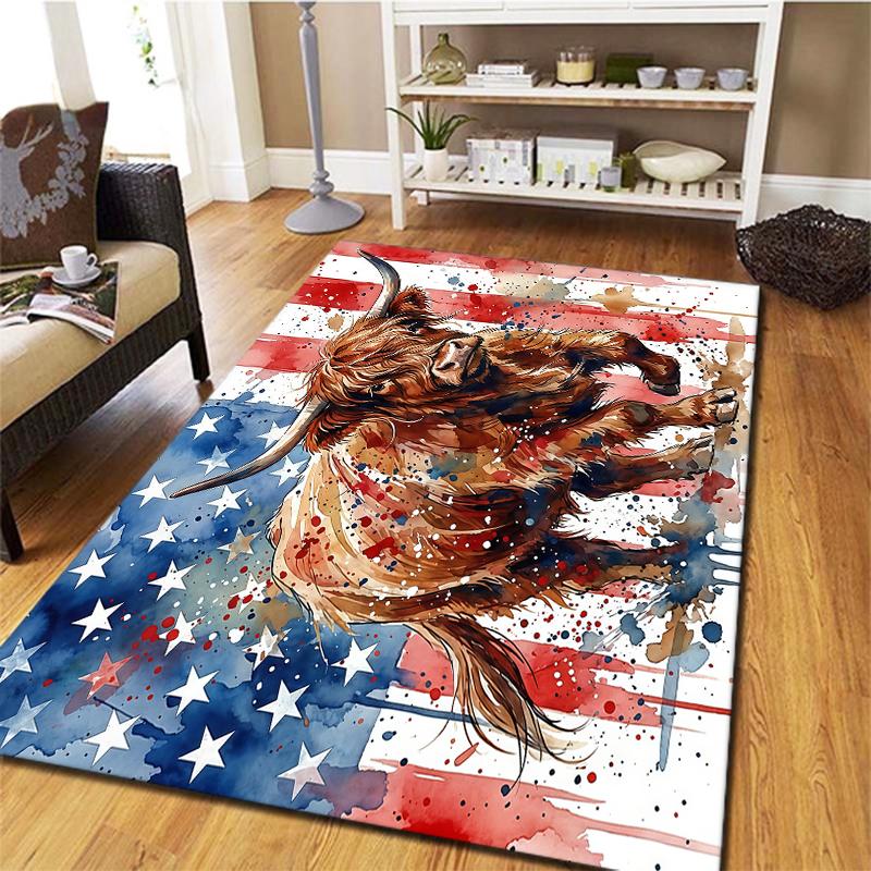 American Flag Animals Pattern Square Carpet,Area Rug,Carpet Rug for Living Room Bedroom Sofa Playroom Decor,Non-slip Floor Mat,Holiday Birthday Gifts